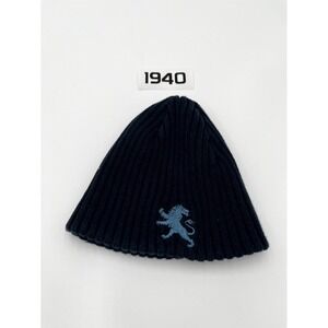Vintage Express Beanie Hat Mens Navy Blue Lion Logo Reversible Ribbed Winter